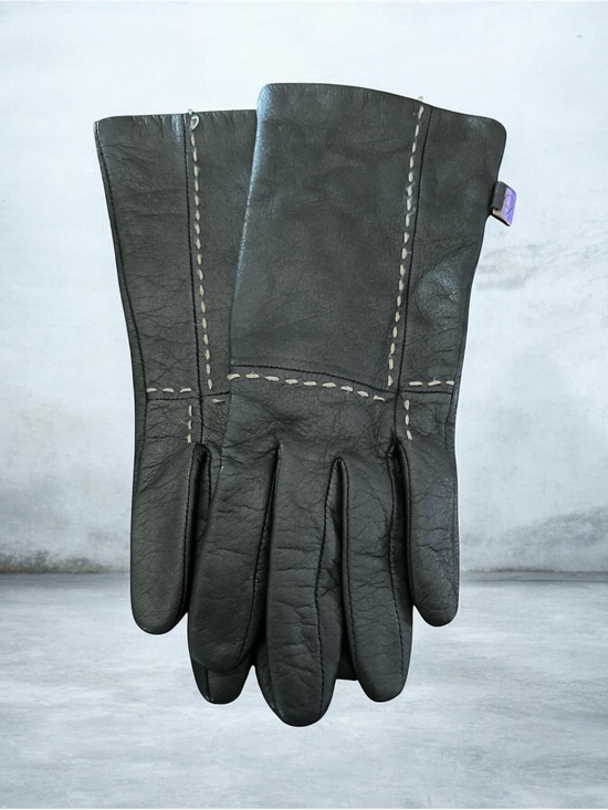 Other - Women Gray Leather Gloves with Contrast Stitching